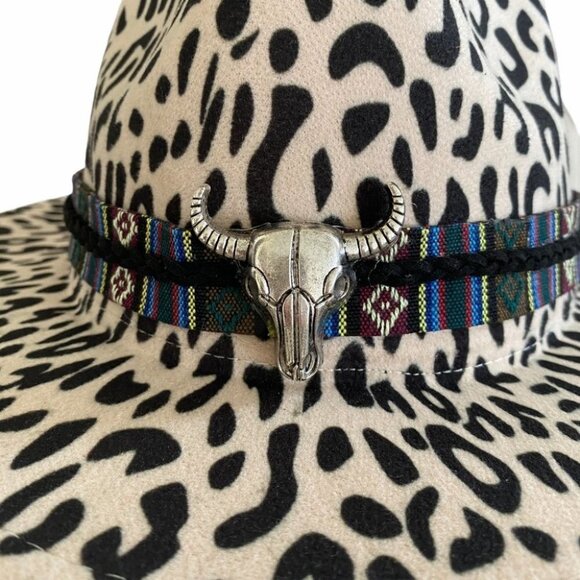 NEW Leopard Print Bull Skull Babe Fedora Hat Ivory main image 10